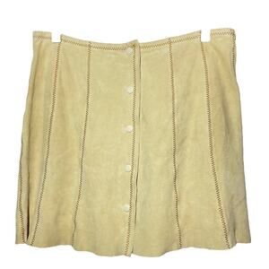 VTG Gap 100% Leather Skirt A-line Button Up Stitching Detail High Rise Tan 6